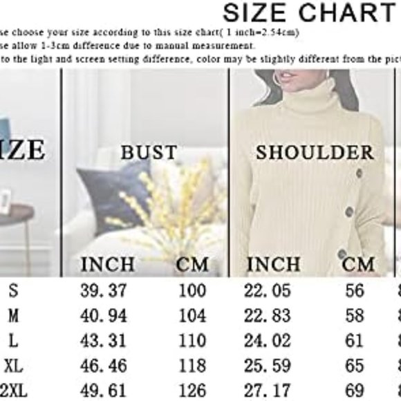 Womens Turtle Neck Long Sleeve Solid Color Casual Plain Pullover Sweater - Picture 6 of 6